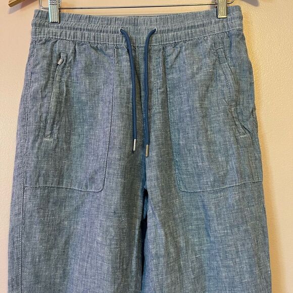 Athleta Retreat Linen Jogger Pant Blue 2 Petite Coastal Beach Summer Chambray - Picture 5 of 12